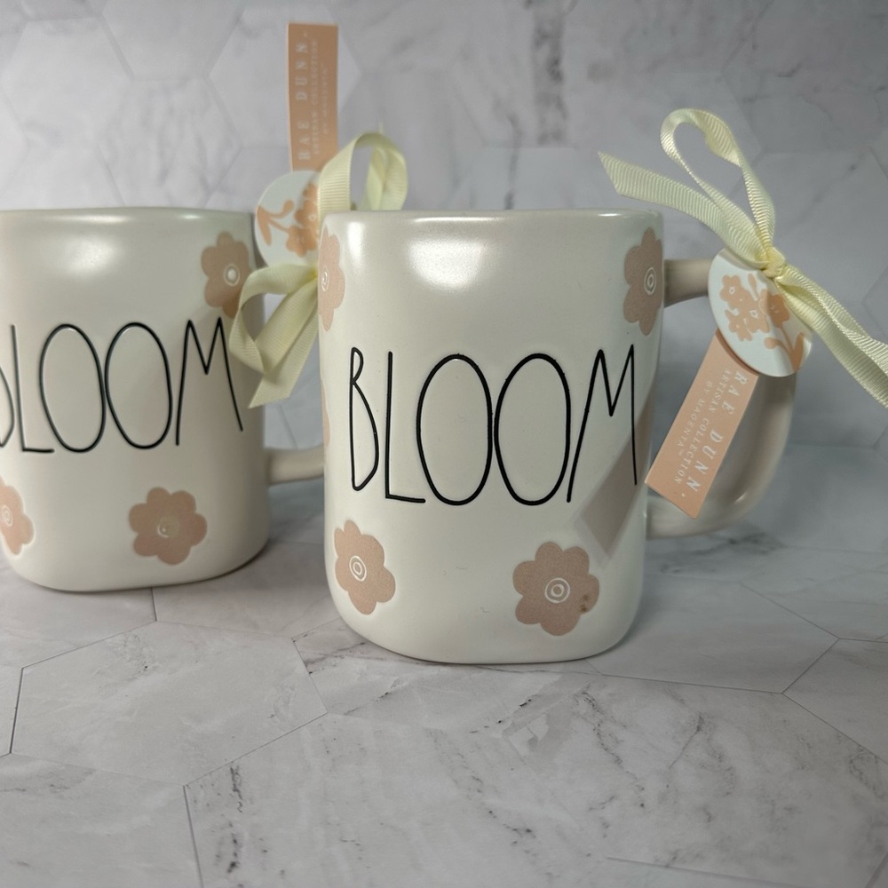 Rae Dunn Bloom Mug with Cream Base and Soft Pink Flowers